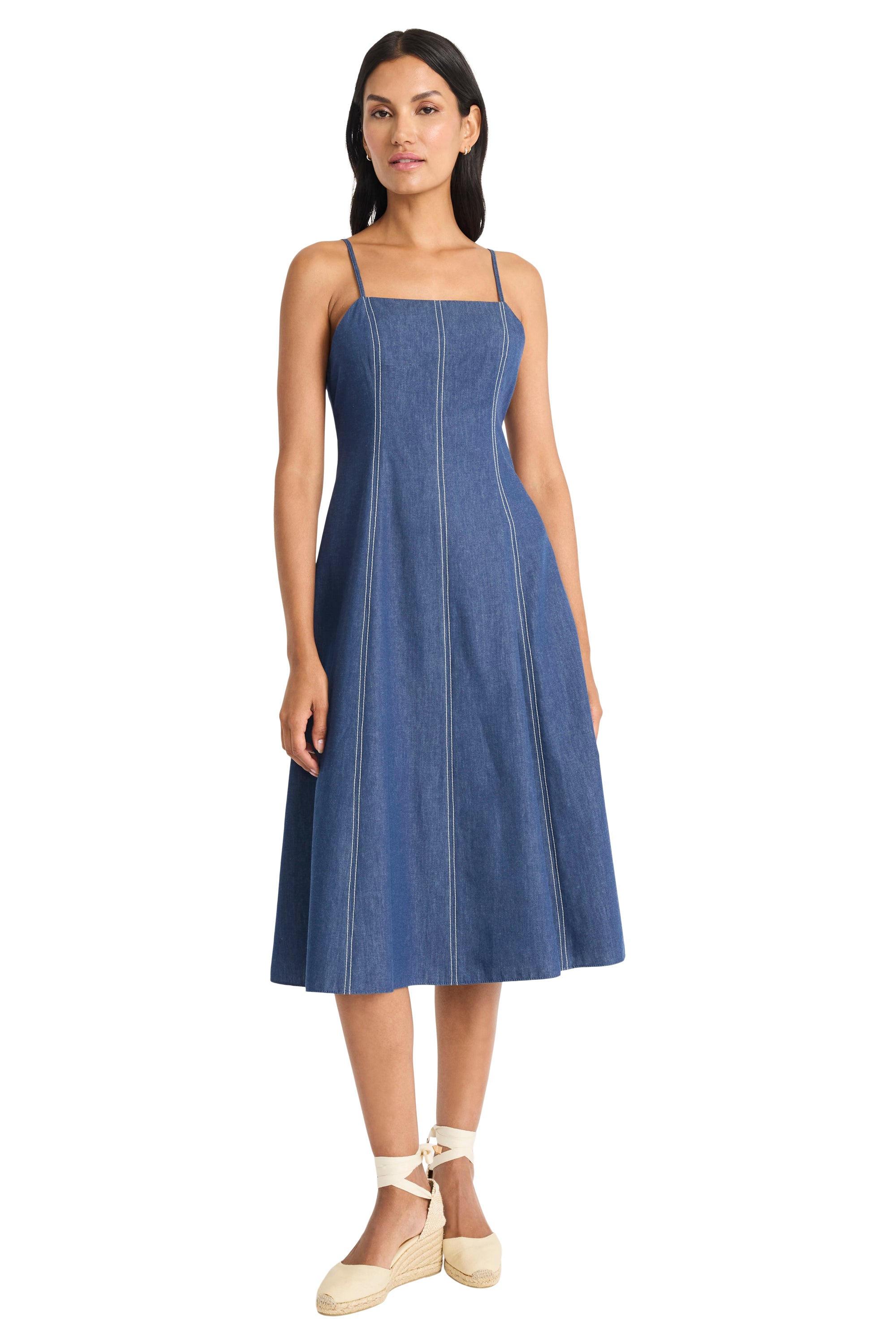 midi dress jeans serut pinggang Sosandar Indigo Blue Western Detail Denim Midi Dress