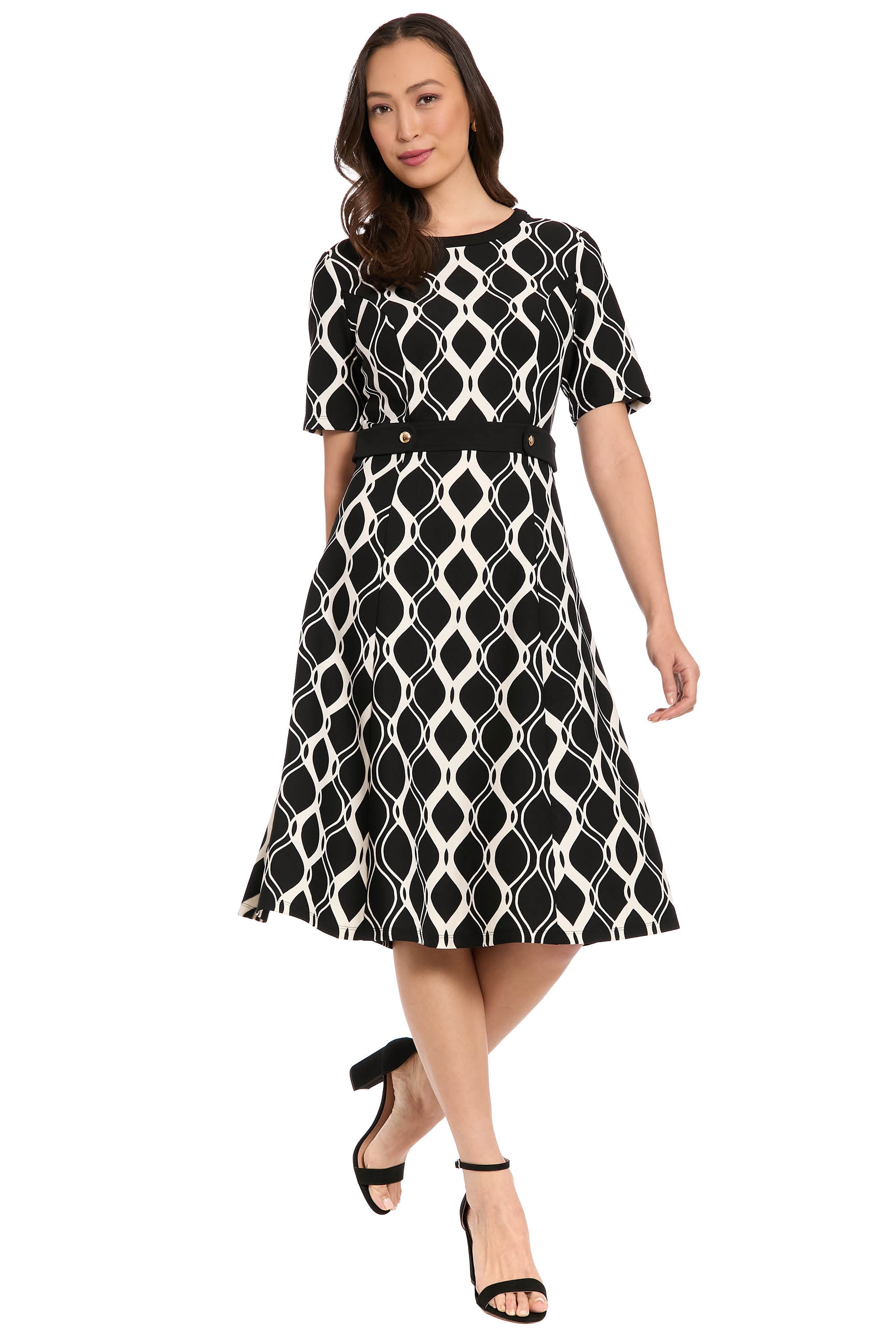 off the shoulder geometric print dress Women's London Times Side Tab Fit & Flare Dress, Size: 10, Navy Ivory
