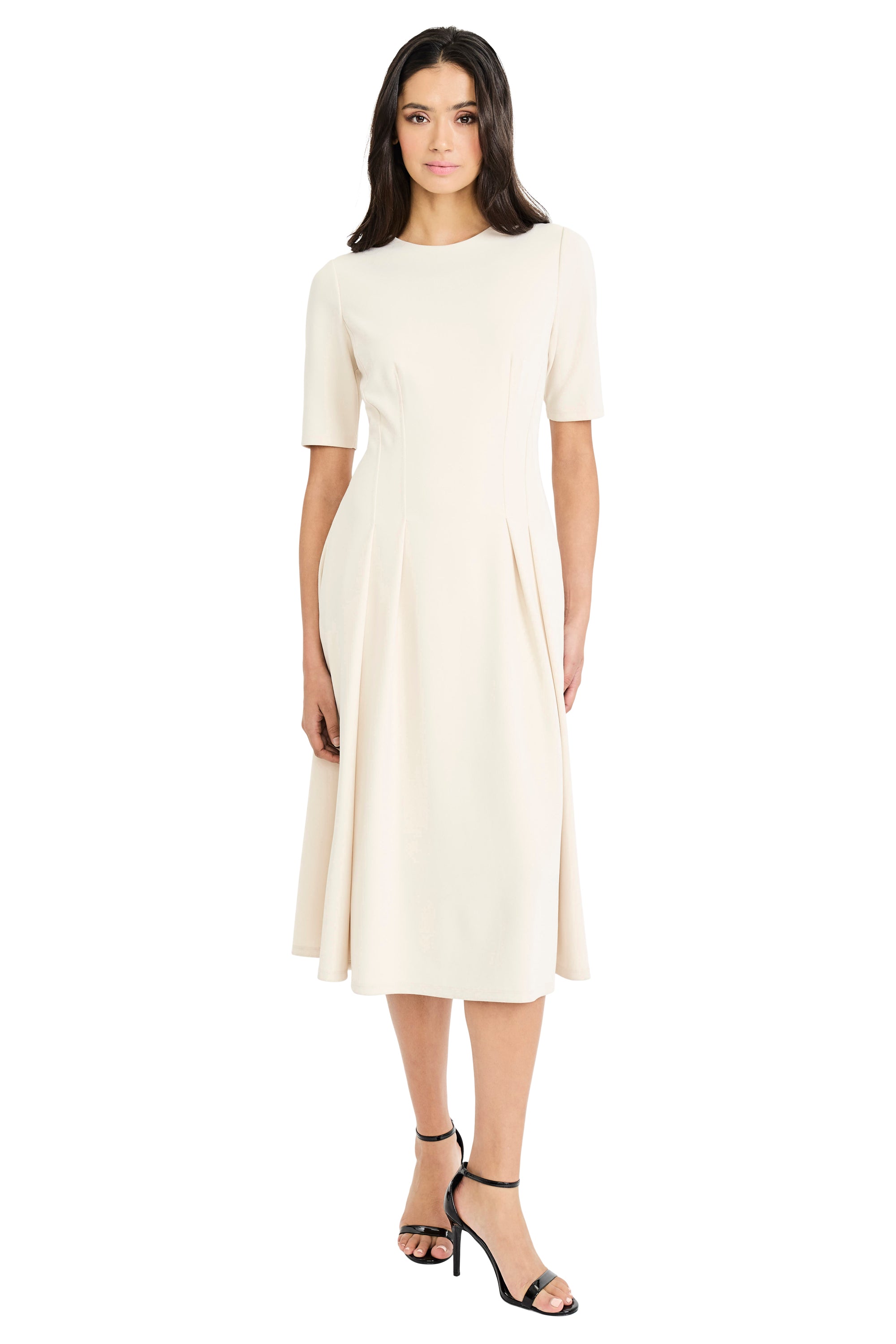 Tresa Below the Knee A-Line Dress Short Sleeve Midi | Maggy London