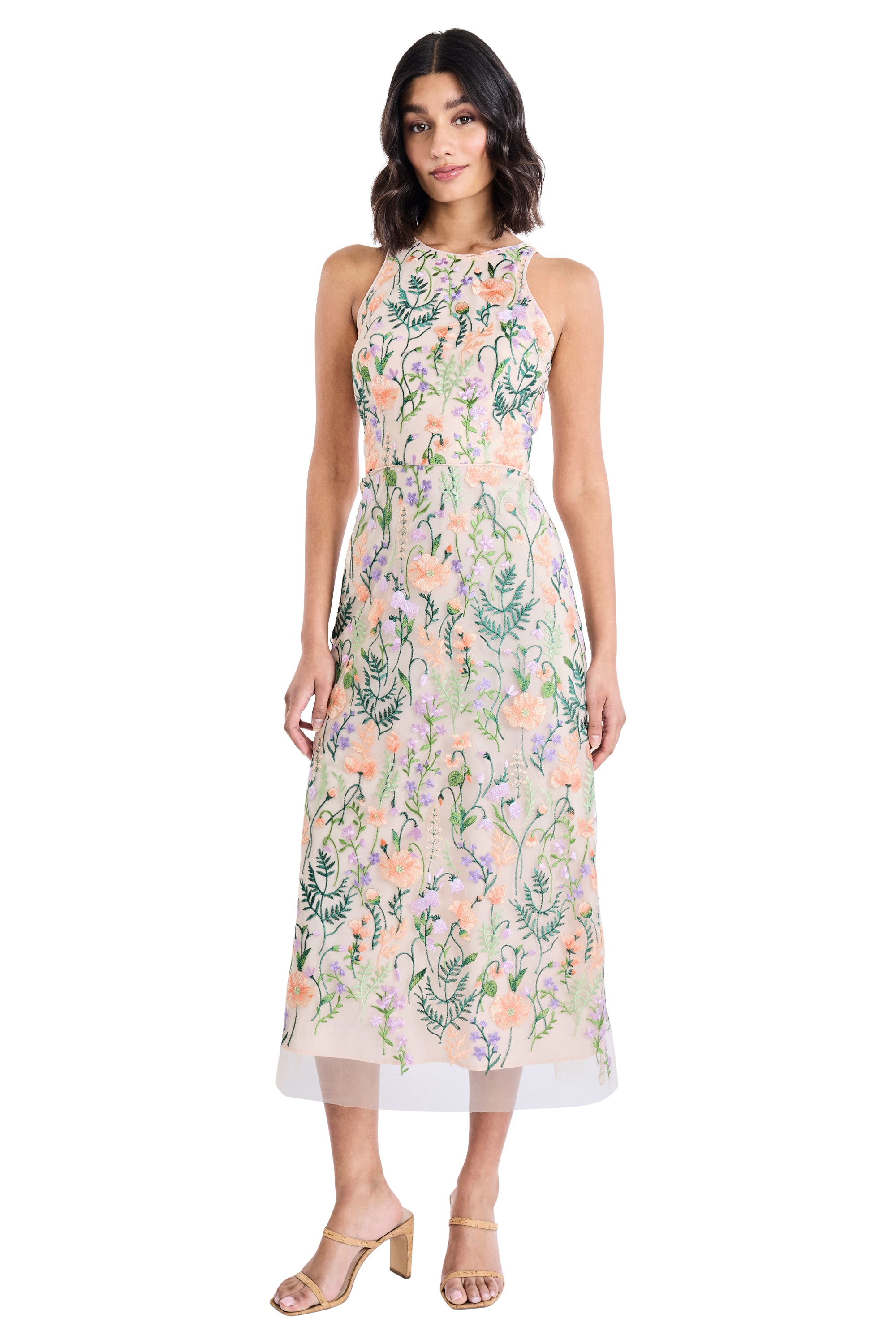 Maggy London Embroidered Halter Neck Midi Women's Dress Red/Pink : 6