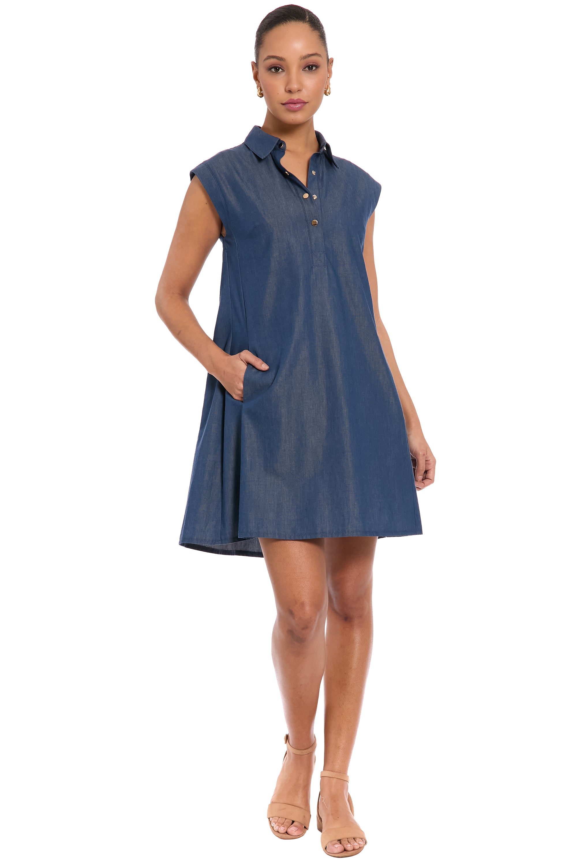 Tessa Cotton Denim Collared Sleeveless Dress – Maggy London