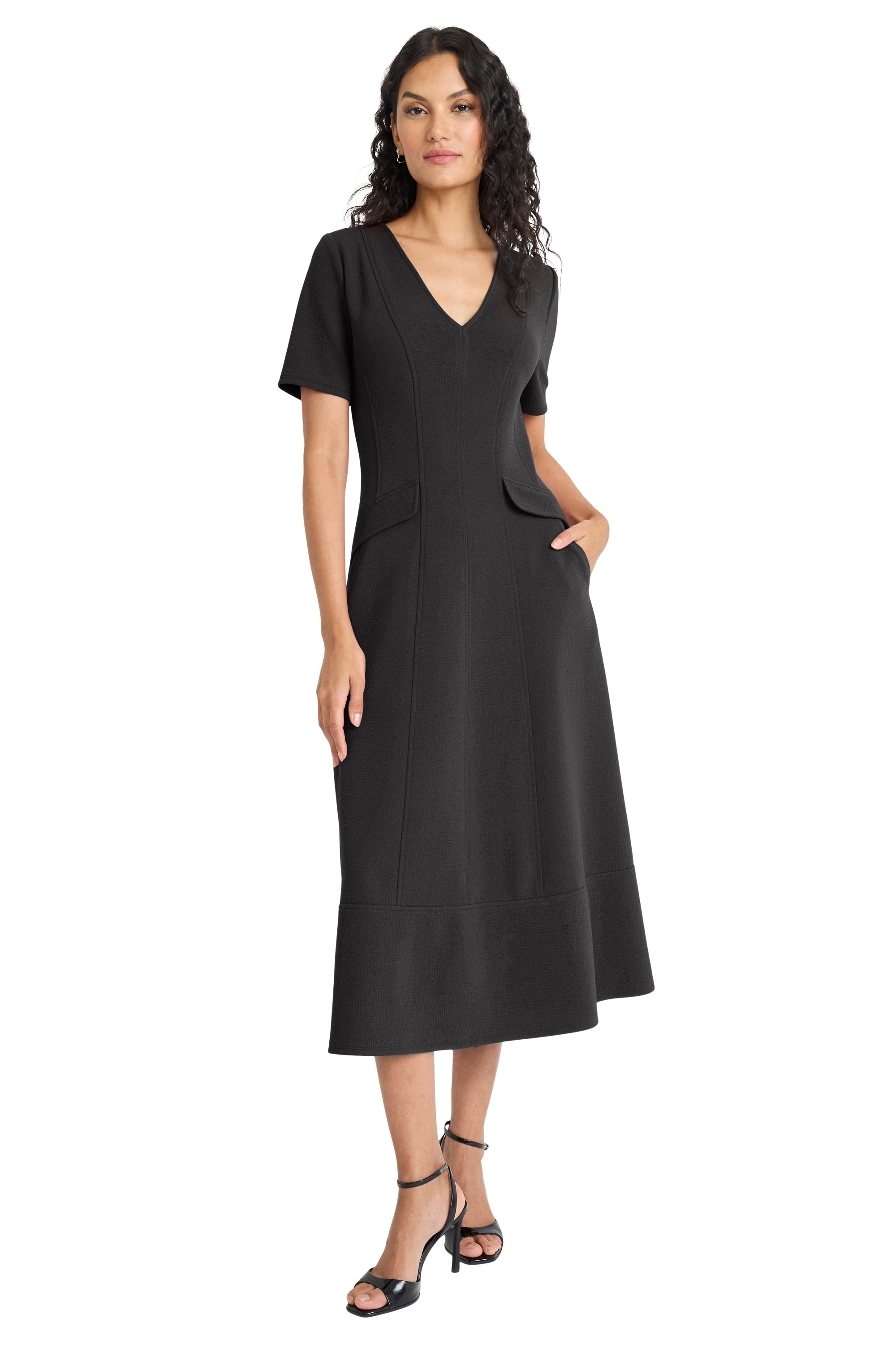 Hana Midi A-Line Dress Fit and Flare Short Sleeve