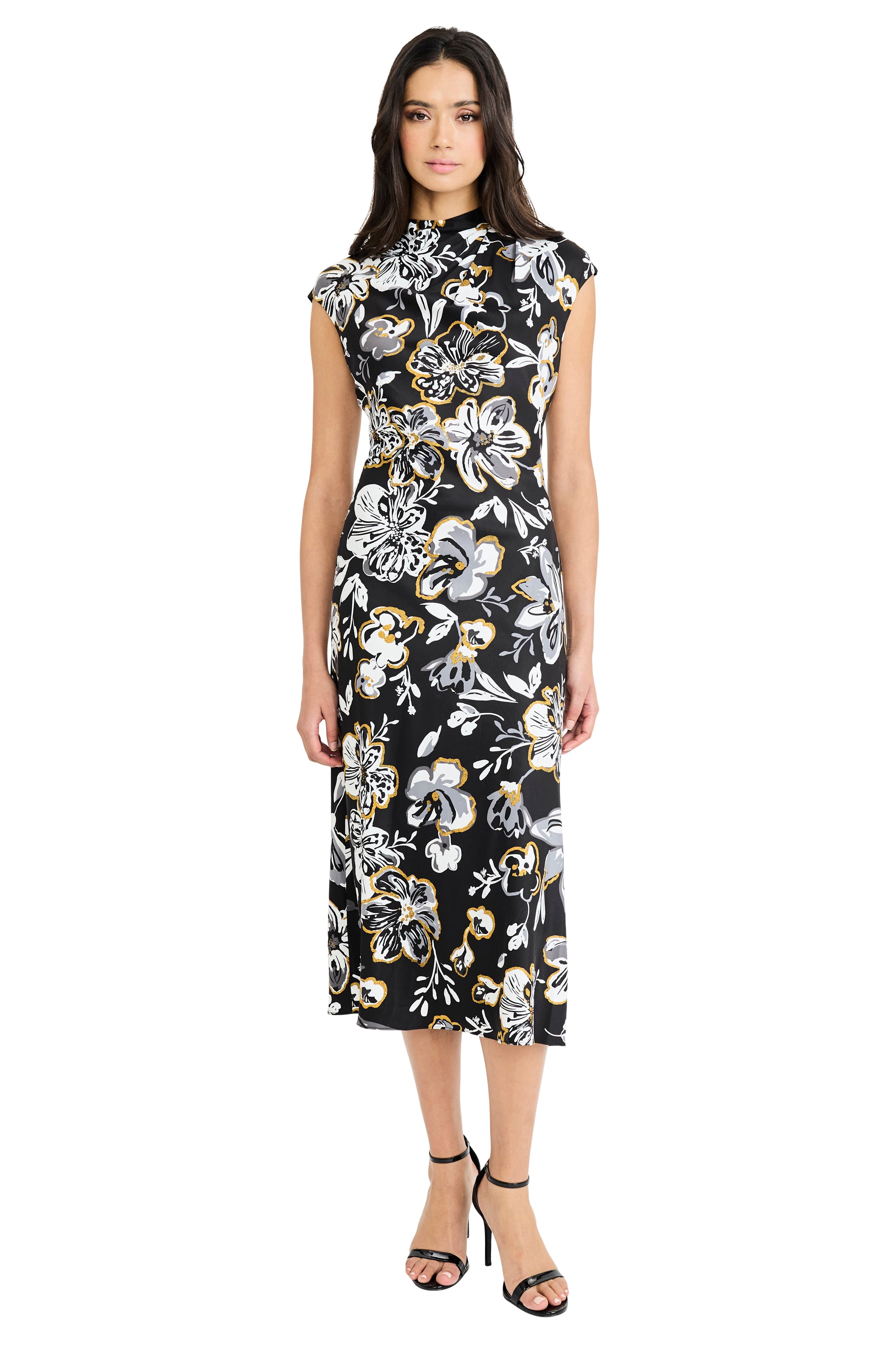 Sammy in Ink Press Blossom A-Line Short Sleeve Midi