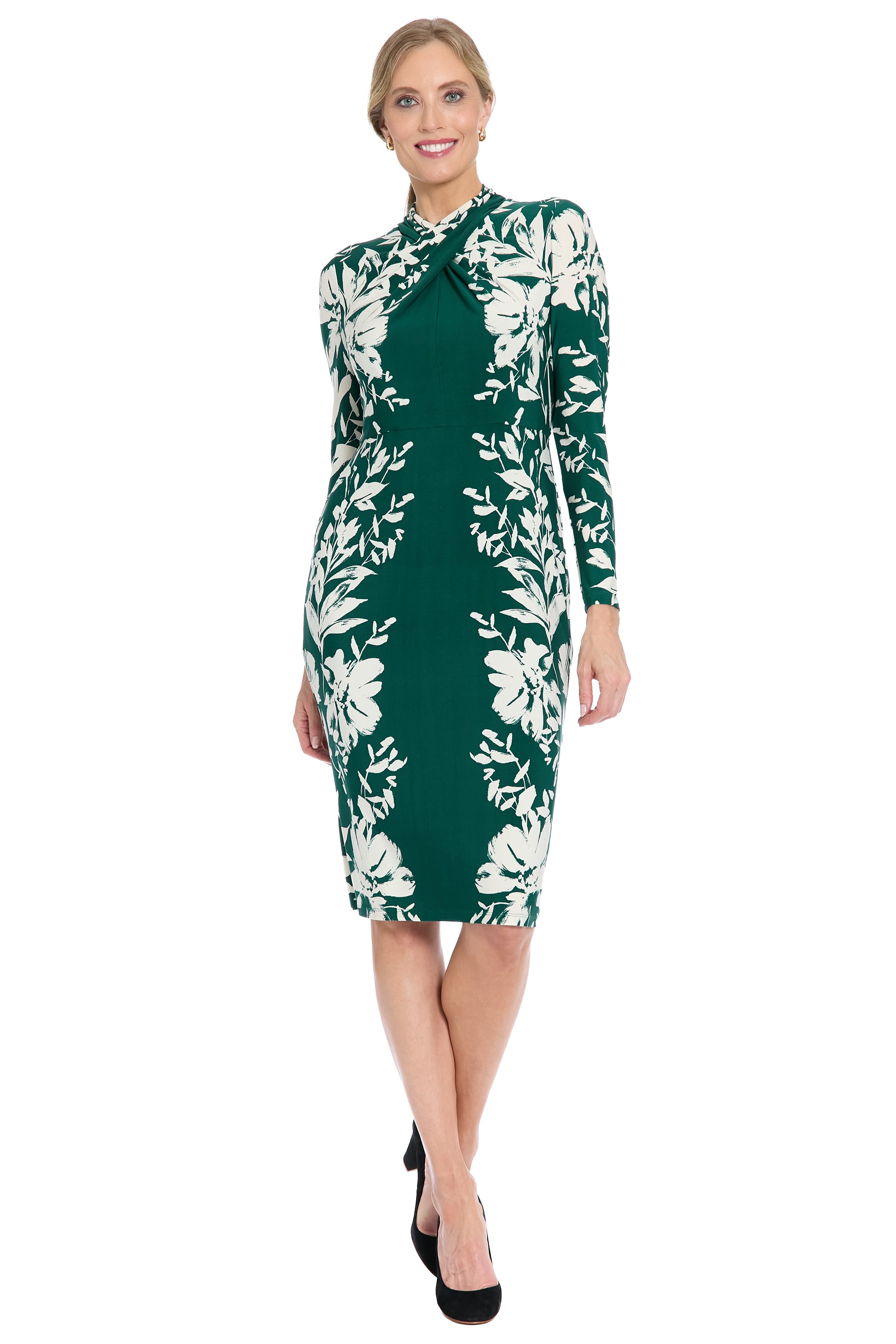 maggy london dress Long Sleeve Criss Cross Neck Midi and 34 hip measurement COLOR:Champagne Blush/Black Black and White Checkered 04.04.2025