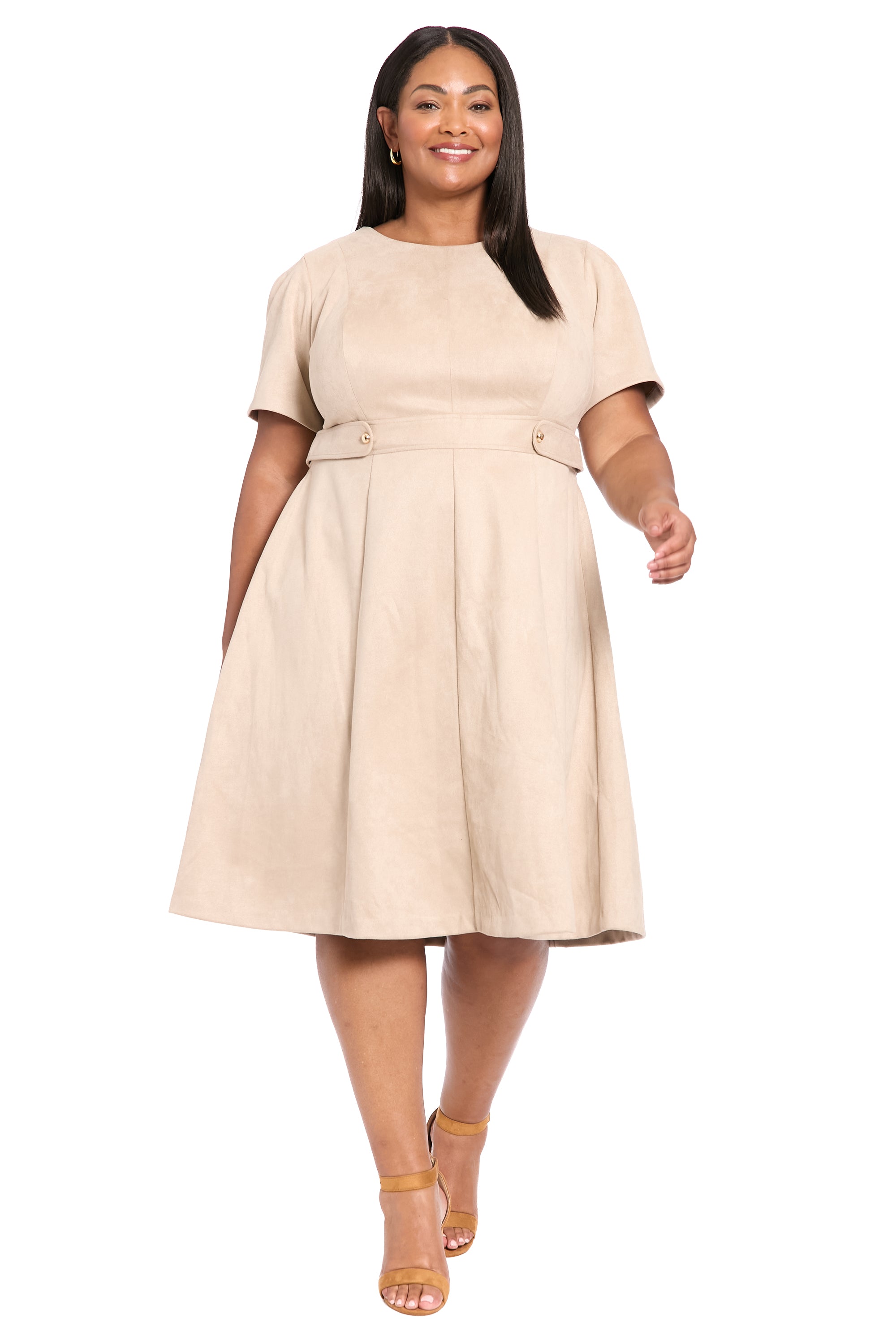 Women's London Times Suede Side Tab Fit & Flare Dress, Size: 12, Latte