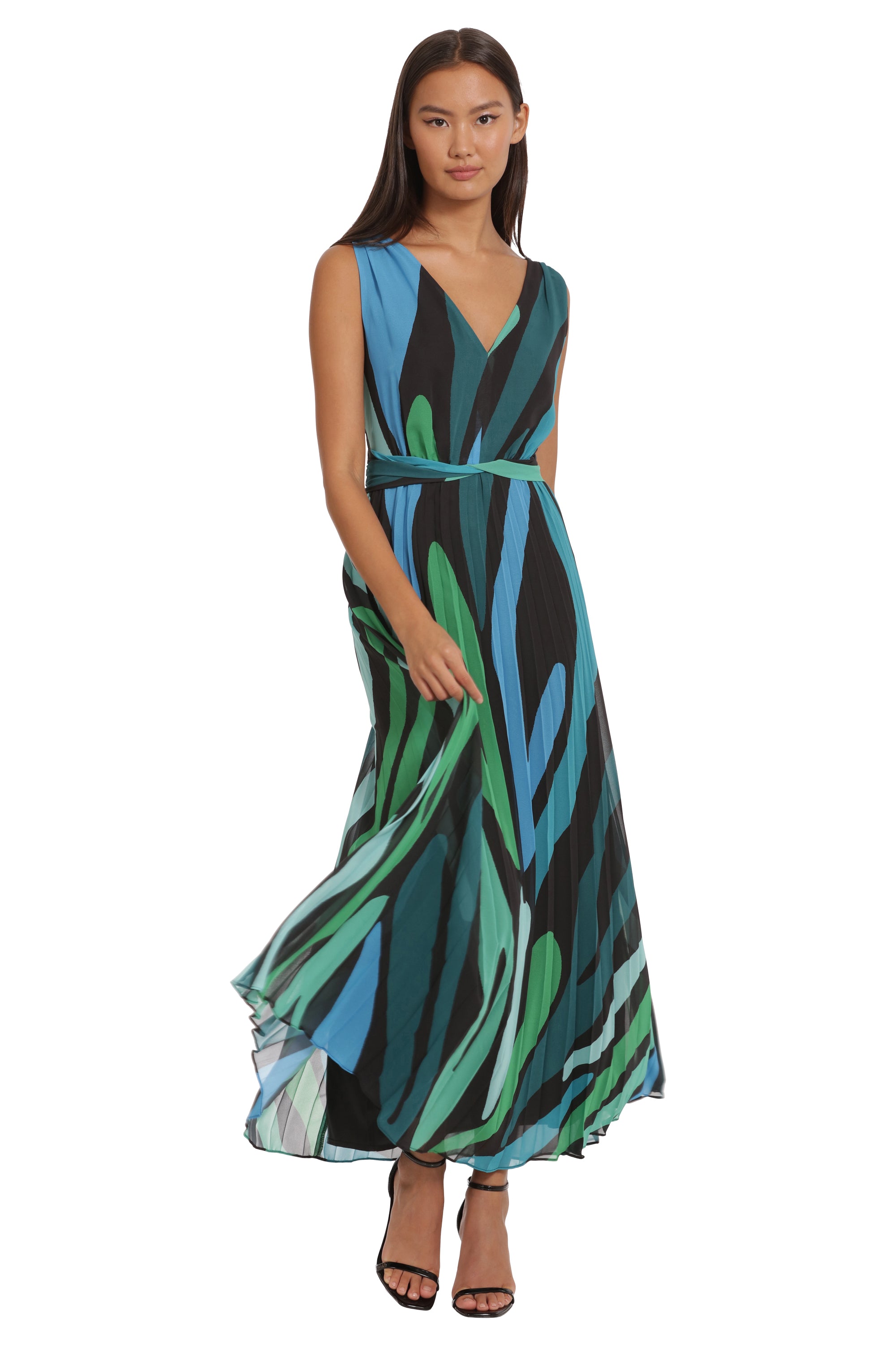 Chiffon Sleeveless Maxi Dress Black/Green / 0 Chiffon Sleeveless Maxi Dress Black/Green / 0