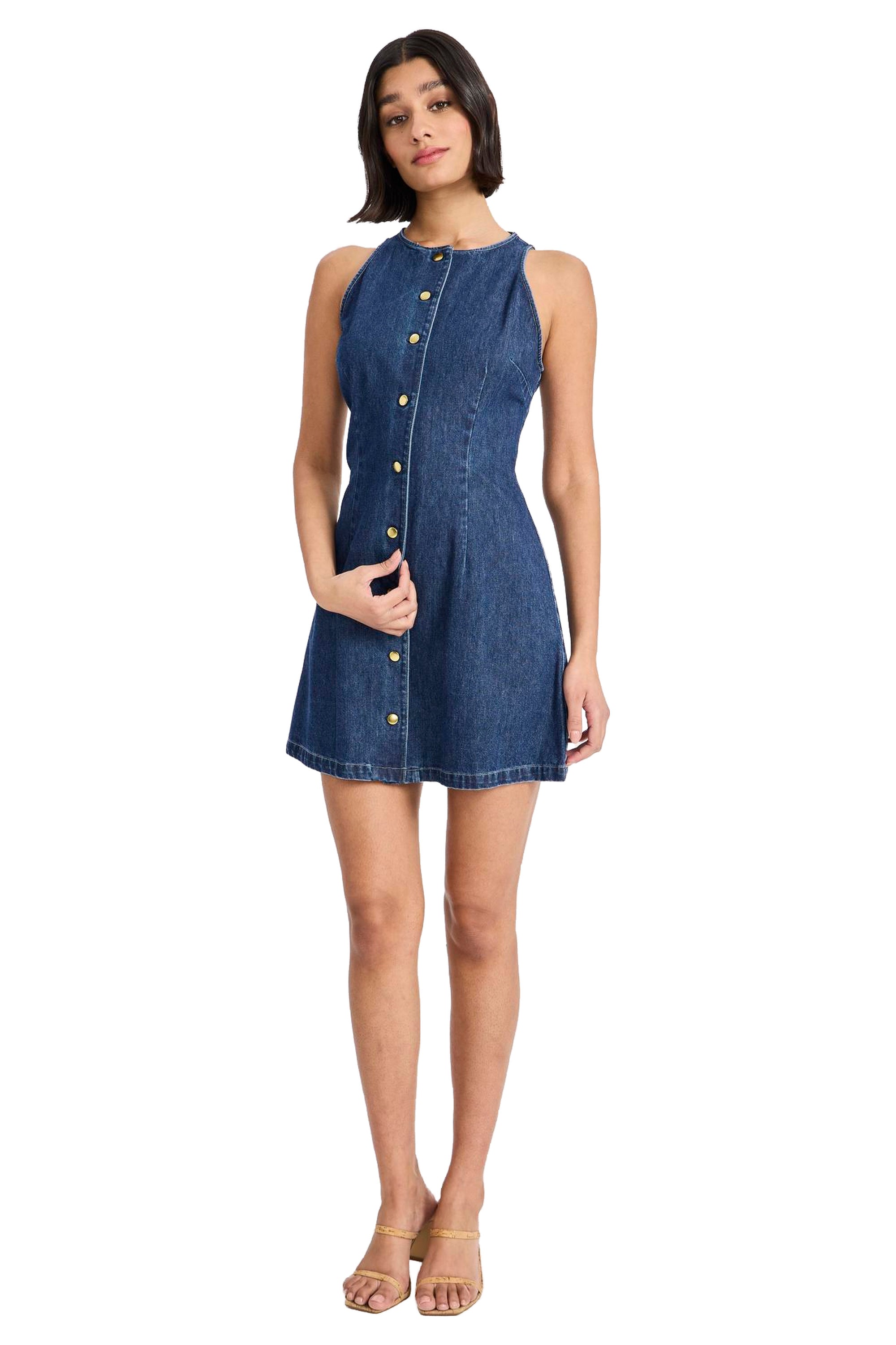 Donna Morgan Women's Sleeveless Button Front Mini Dress - Blue - Size 18