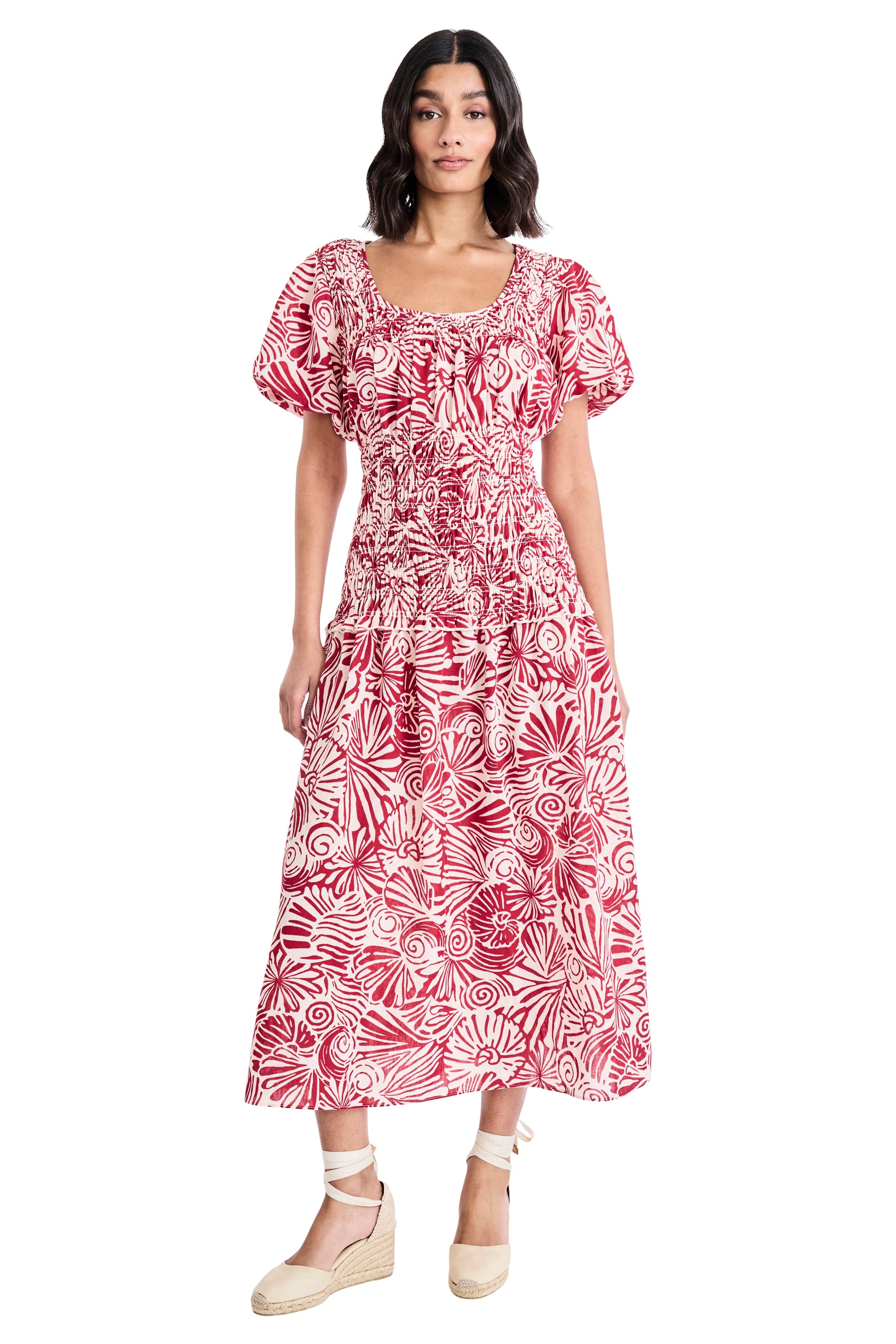 Joseph Smocked Puff Sleeve Midi Dress A-Line | The Good Journey
