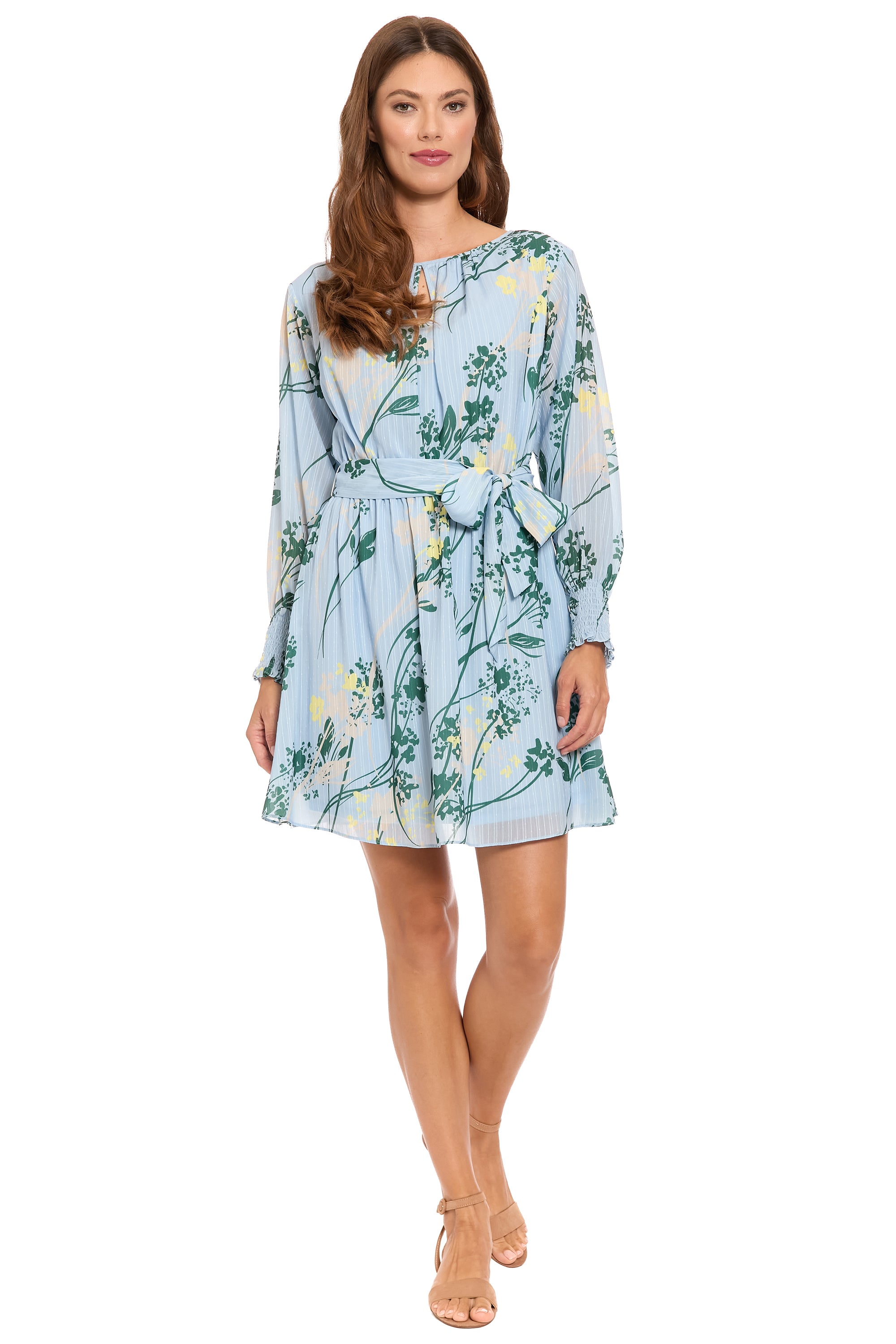 knee length dresses for ladies Alana Long Bishop Sleeve Keyhole Dress Fit and Flare