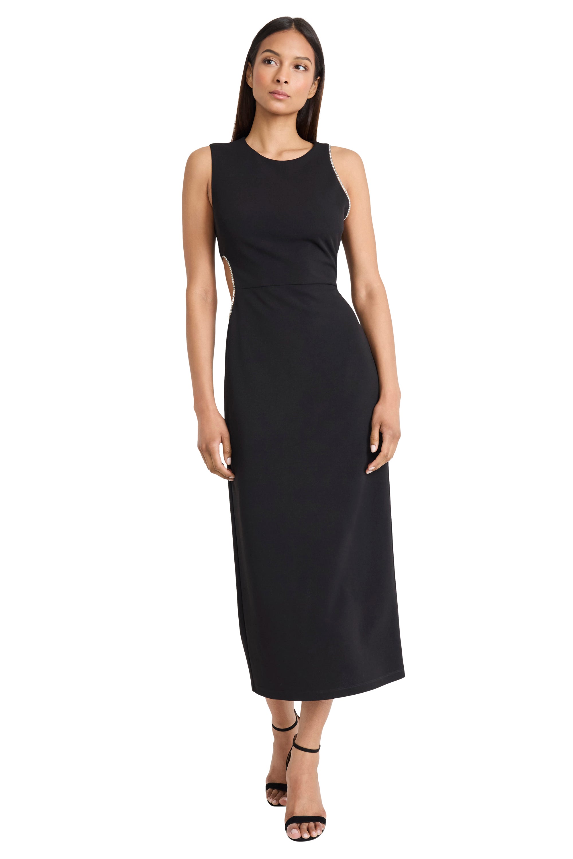 Merve Rhinestone Cut Out Column Sheath Sleeveless Midi | Donna