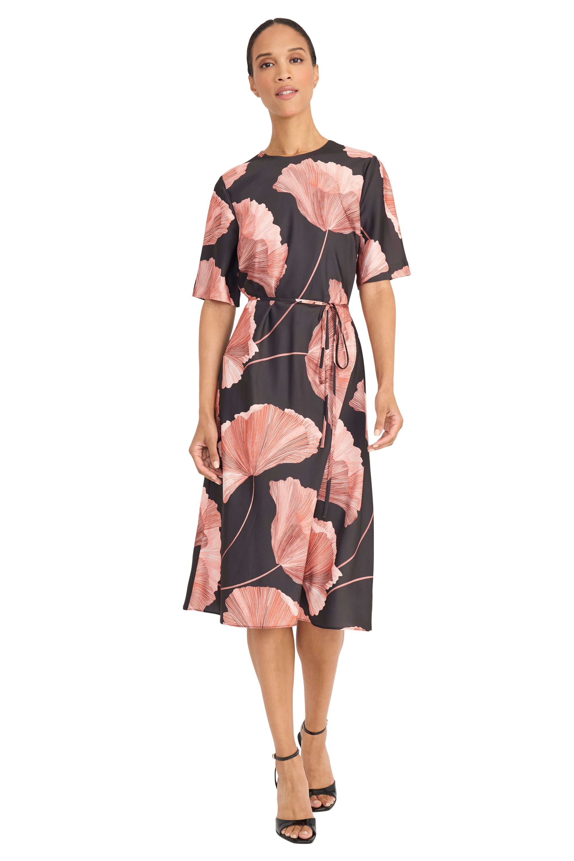 Dominique Midi Fit & Flare Dress Black/Melon / Standard / 6 Dominique Midi Fit & Flare Dress Black/Melon / Standard / 6
