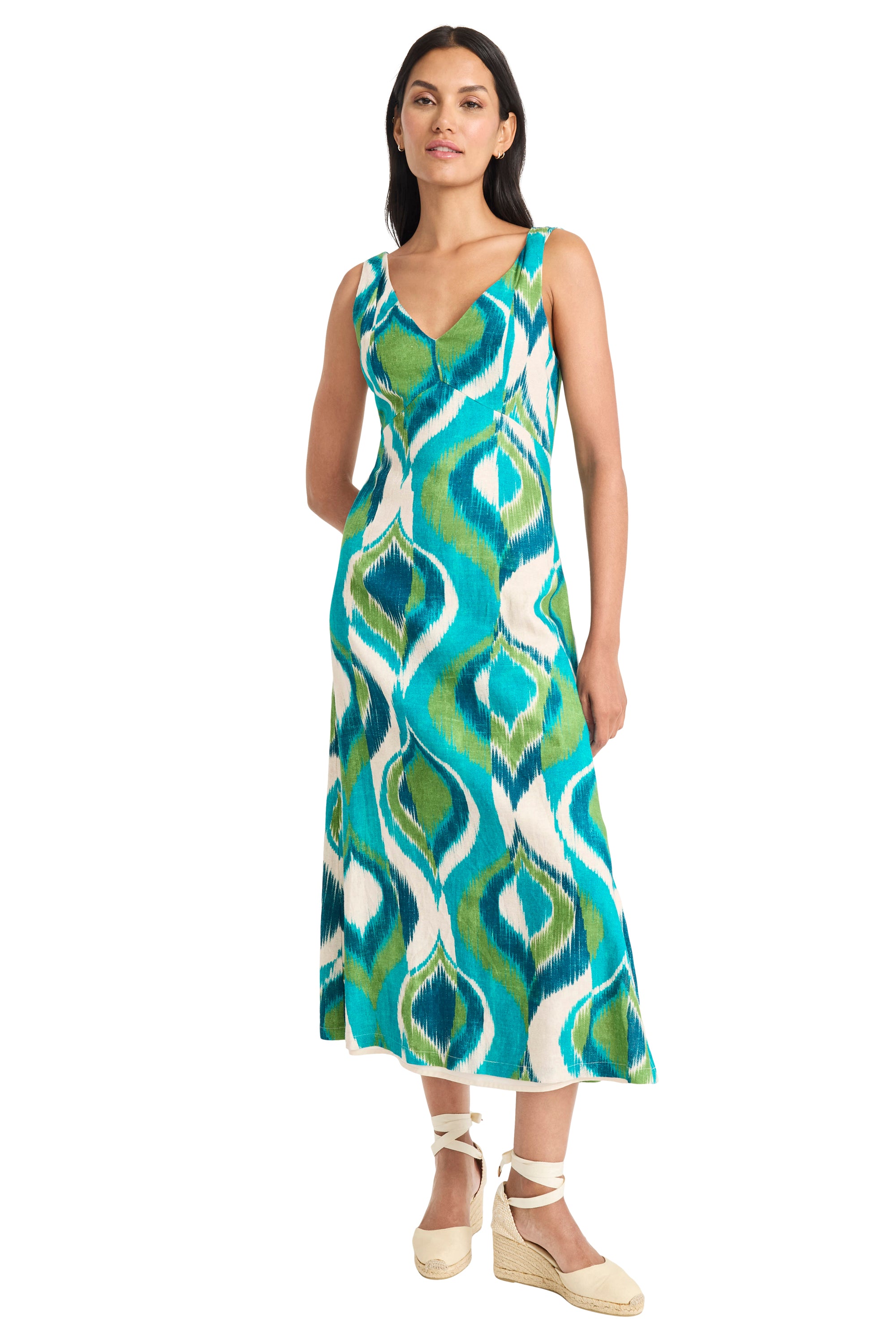 Maggy London Plus Size Printed Double-Strap Midi Dress - Ivory/Aqua - Size 16W Maggy London Plus Size Printed Double-Strap Midi Dress - Ivory/Aqua - Size 16W
