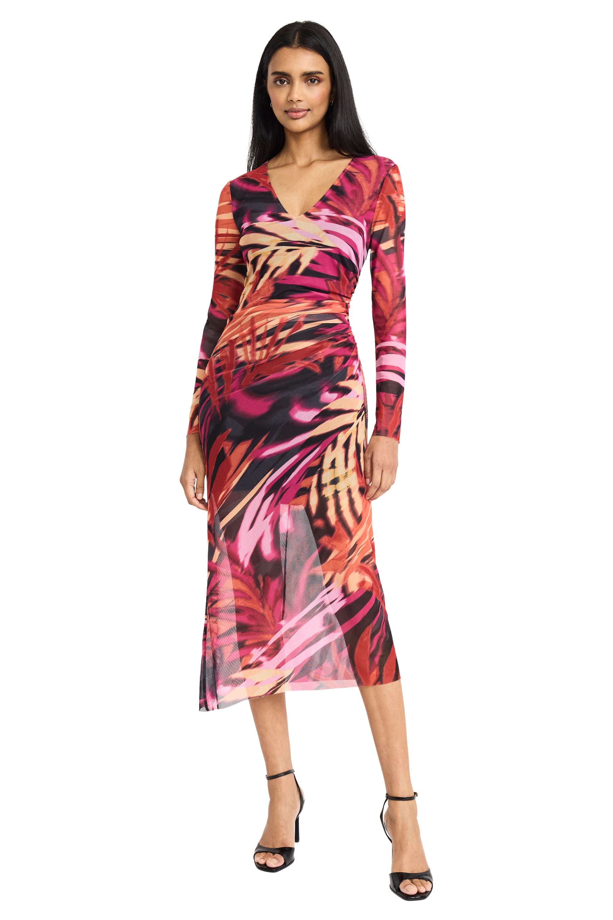 MIDI LONG SLV V-NK DRESS WITH TUNNELED GATHERING Maggy London MIDI LONG SLV V-NK DRESS WITH TUNNELED GATHERING Maggy London