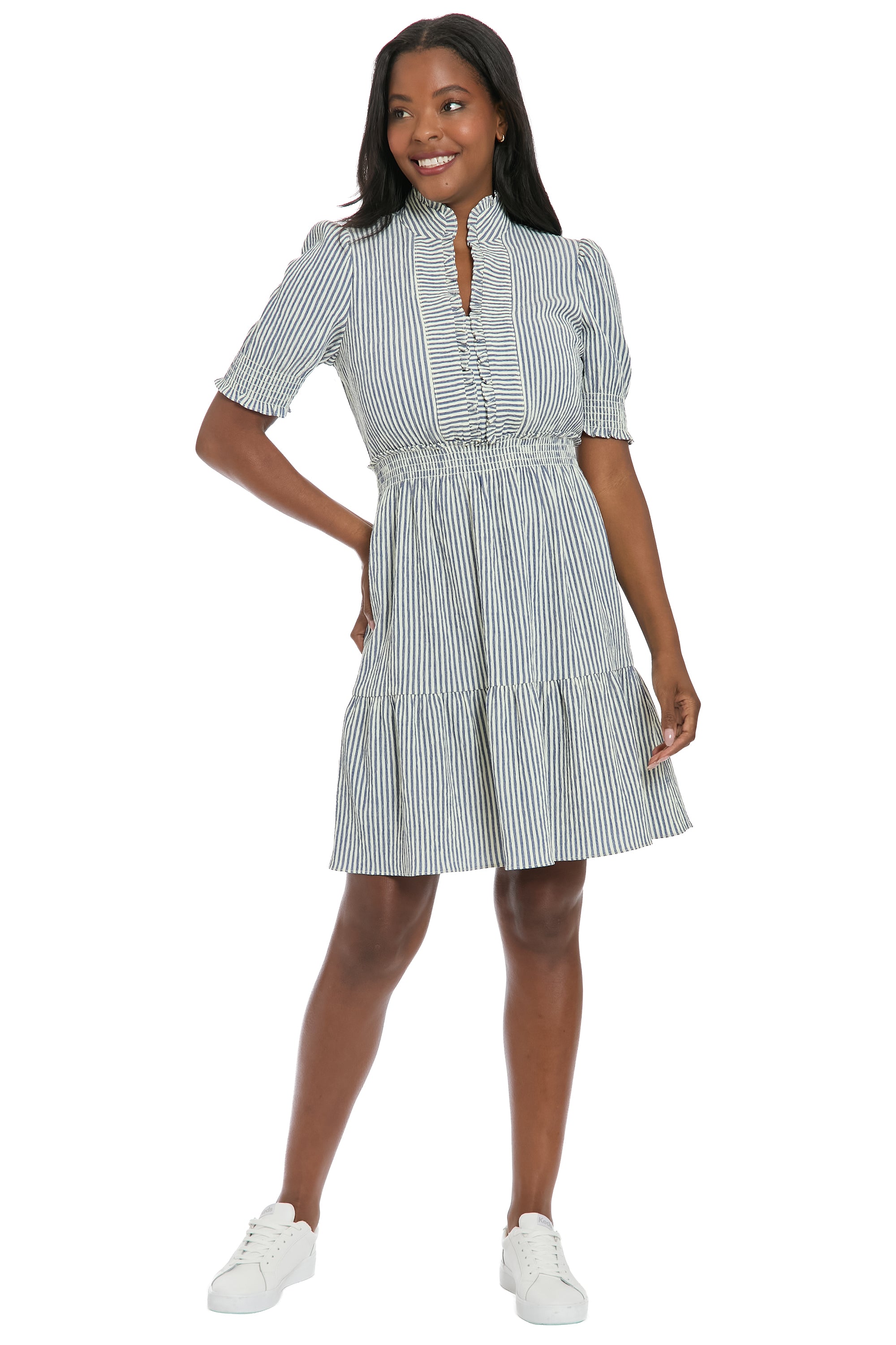 Nevis Puff Sleeve Mini Fit and Flare Long Sleeve Dress | London