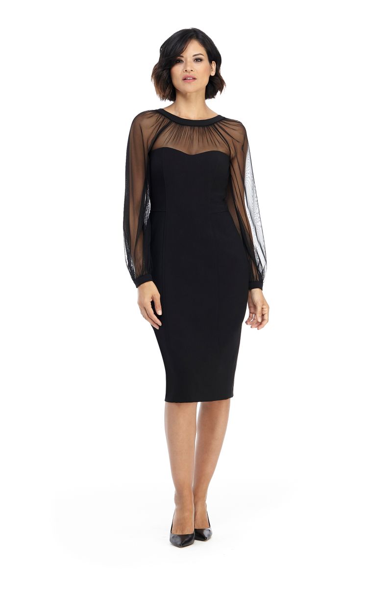 Maggy London Illusion Sleeve Midi Dress - Black - 6 Maggy London Illusion Sleeve Midi Dress - Black - 6