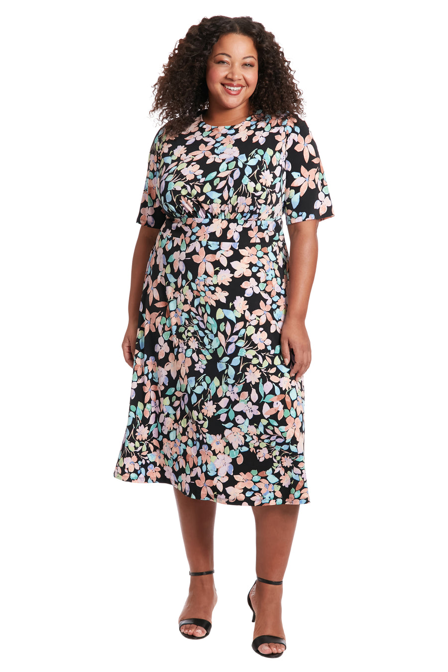maggy london midi dresses INSET WAIST MIDI SHORT SLEEVE Maggy London
