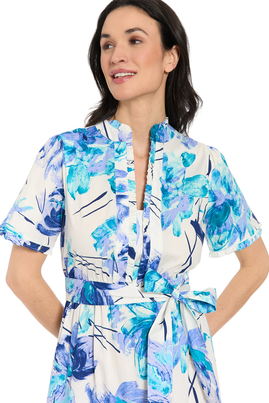 maggy london short sleeve belted dress London Times Women's Floral Belted Shirtdress - White