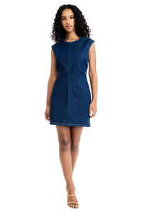 Zehra Cotton Stretch Denim Sleeveless Sheath
