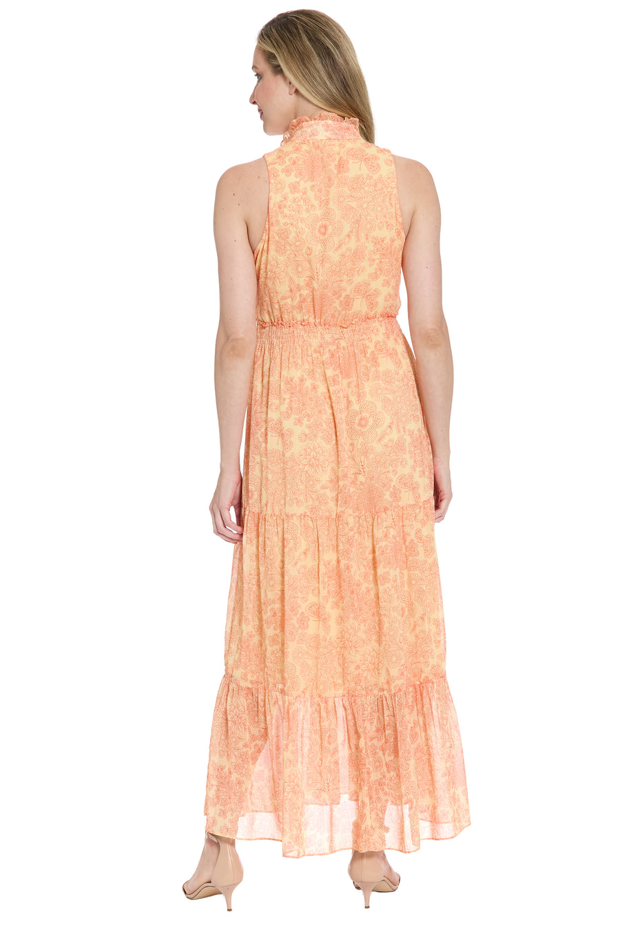 Brooke Ruffle Neck Smocked Maxi in Monotone Garden