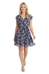 Alessandra Ruffle Faux Wrap Mini in Jacobean Fan