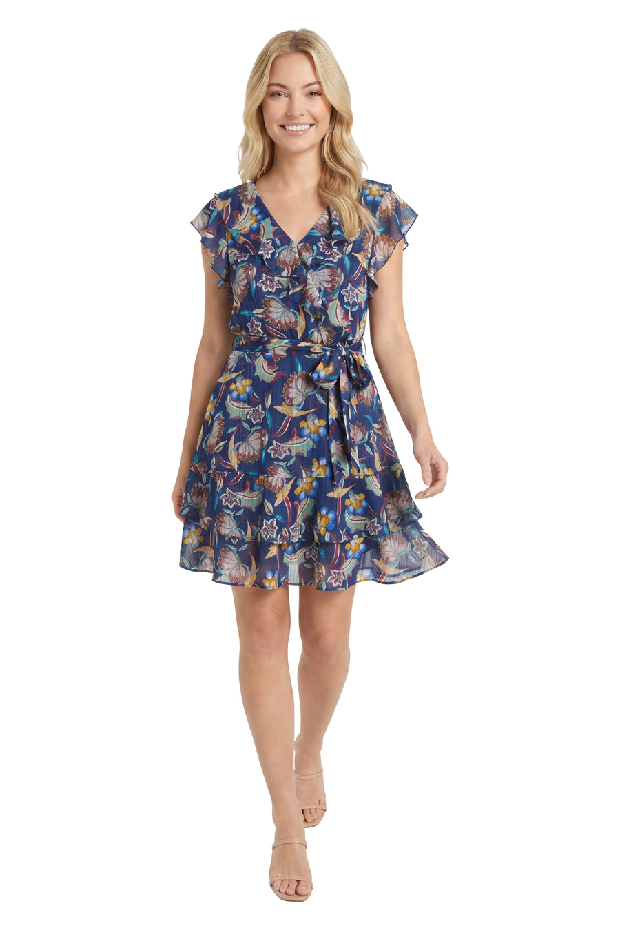 Alessandra Ruffle Faux Wrap Mini in Jacobean Fan