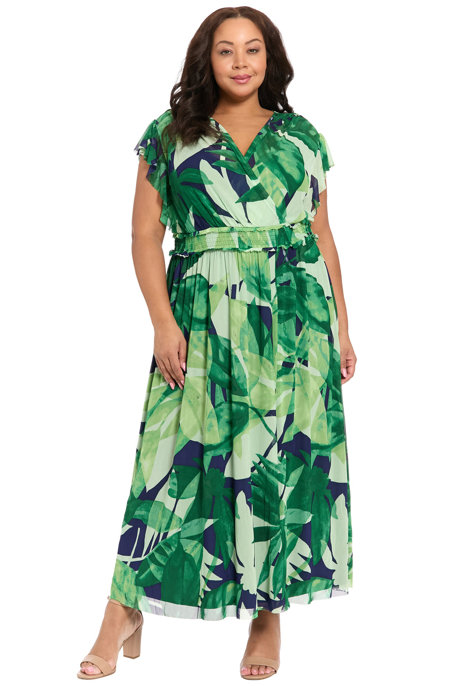 Cassiopeia  V-Neck Tiered Mesh Maxi