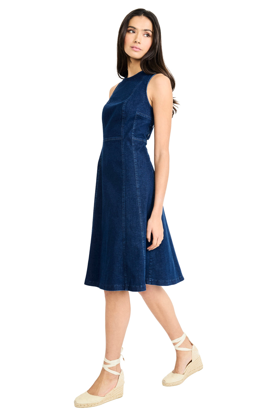 Cheyenne Cotton Stretch Denim Midi with Topstitching