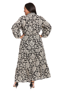 Consuela Long Sleeve Maxi in Pinecone Scroll