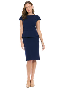Nadya Cap Sleeve Peplum Sheath in Scuba Crepe