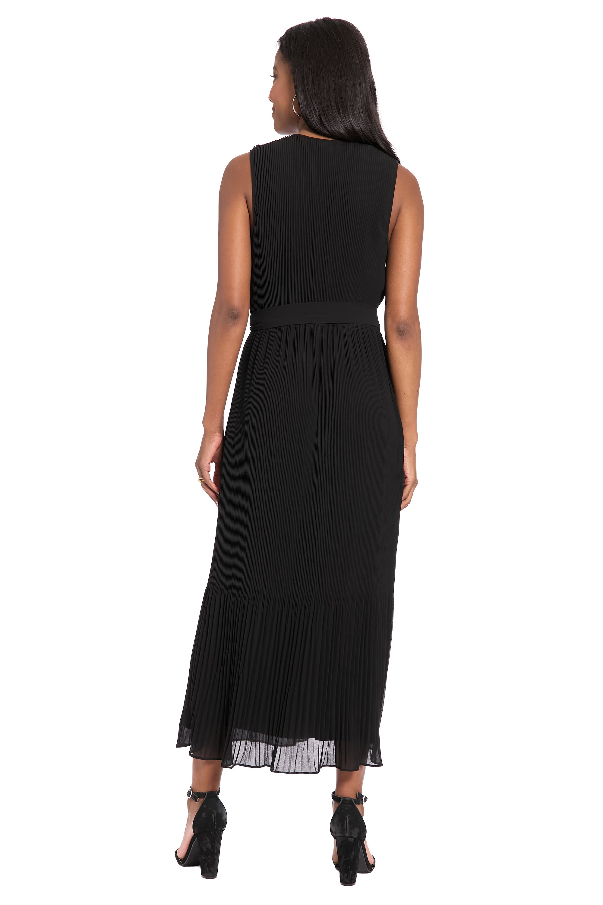 Rivera Pleated Surplice Midi Dress A-Line Sleeveless | London