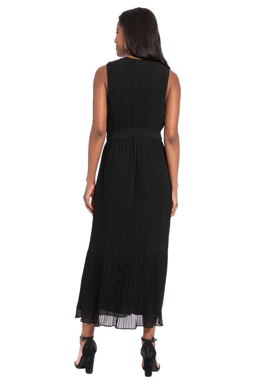 London Times Pleated Surplice Neck Midi Dress in Black at Nordstrom Rack, Size Medium London Times Pleated Surplice Neck Midi Dress in Black at Nordstrom Rack, Size Medium