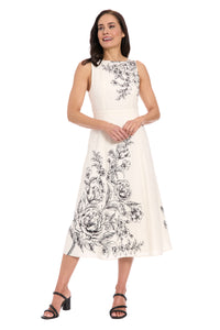Debbie Sleeveless Graphic Print Linen Midi Dress