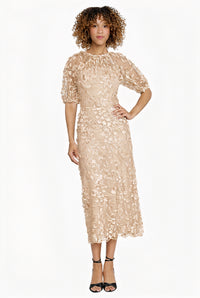 Marigold Dress Textured 3D Embroidered Midi