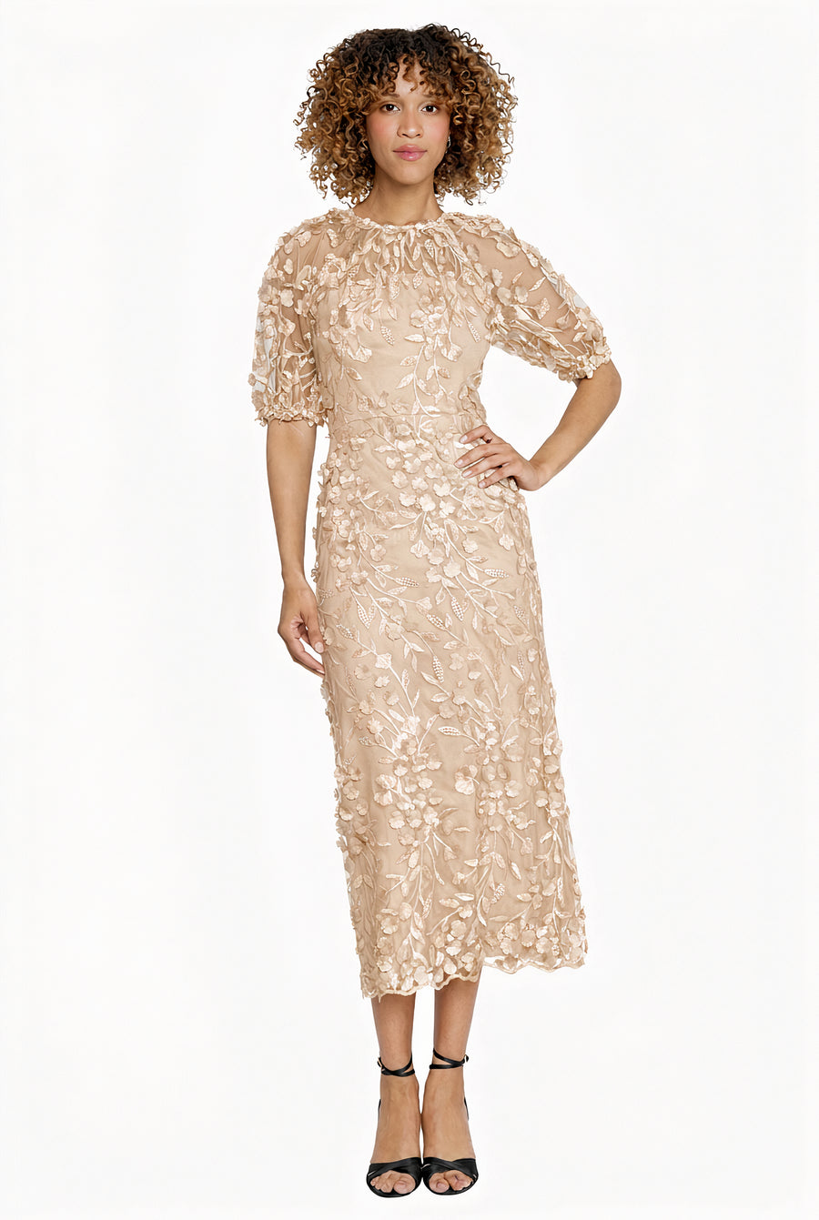 Marigold Dress Textured 3D Embroidered Midi