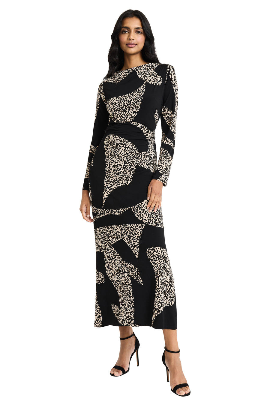 BOAT NECK MAXI WITH HIGH SLIT AND GATHERING DETAILS Maggy London BOAT NECK MAXI WITH HIGH SLIT AND GATHERING DETAILS Maggy London