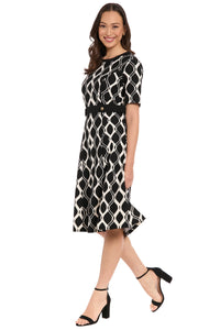 Enola Geometric Print Belted Midi Dress