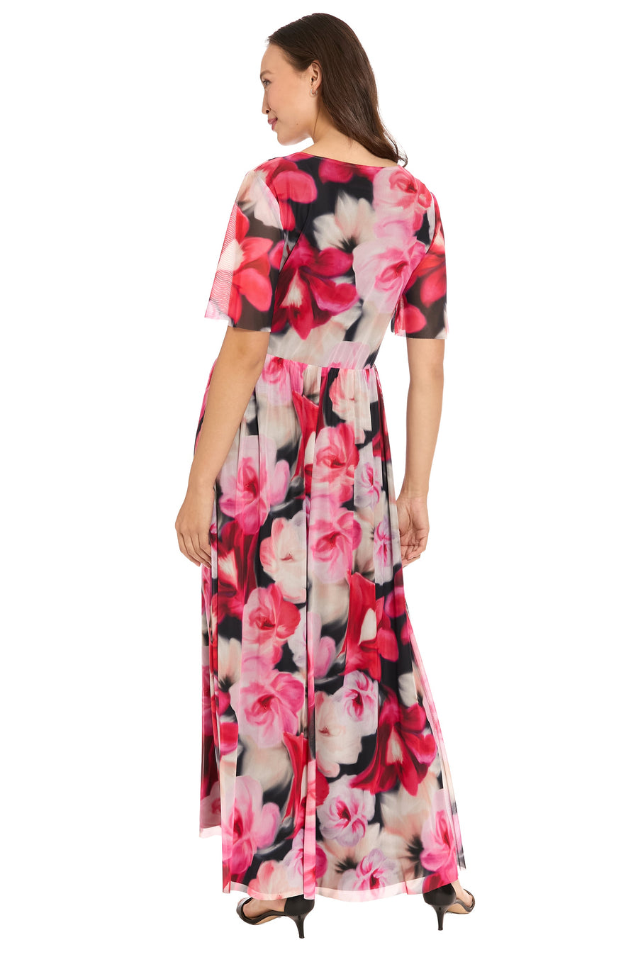 Leila Smocked Waist Mesh Maxi in Rose Toss