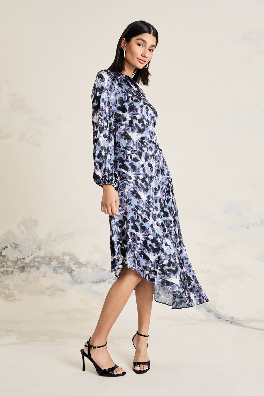 Jordana in Silky Satin Fit and Flare Long Sleeve Midi | Maggy London BLACK/GRAY / Standard / 4 Jordana in Silky Satin Fit and Flare Long Sleeve Midi | Maggy London BLACK/GRAY / Standard / 4