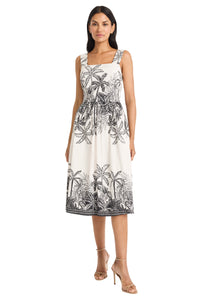 Charice in Painted Palms Midi Fit & Flare Dress - FINAL SALE