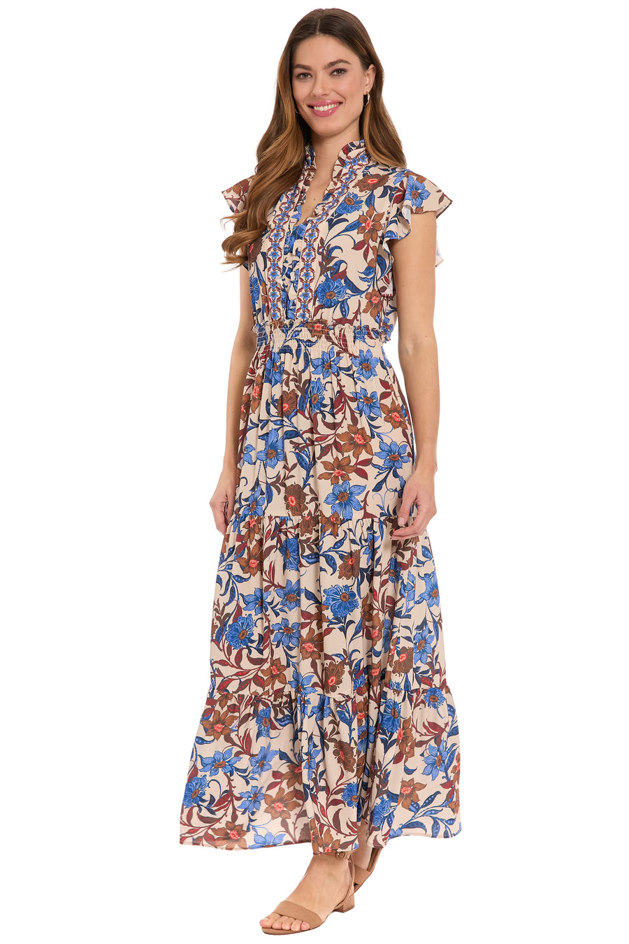 Consuela Cap Sleeve Maxi in Magnolia Vines