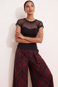 Astor Pleated Wide Leg Pant in Royal Tartan
