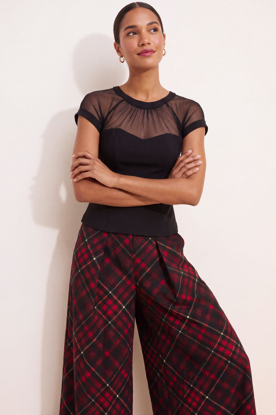 Astor Pleated Wide Leg Pant in Royal Tartan
