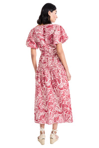 Joseph Smocked Puff Sleeve Midi Dress