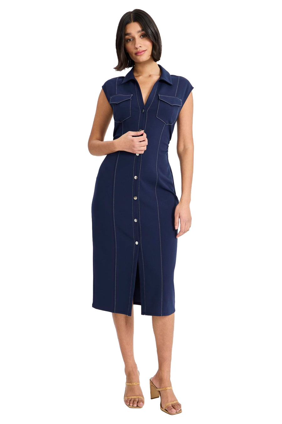 Yasmin Sleeveless Button Front Shirt Dress Sheath