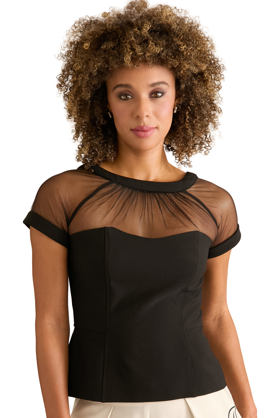 Belmont Illusion Mesh Yoke Fitted Top