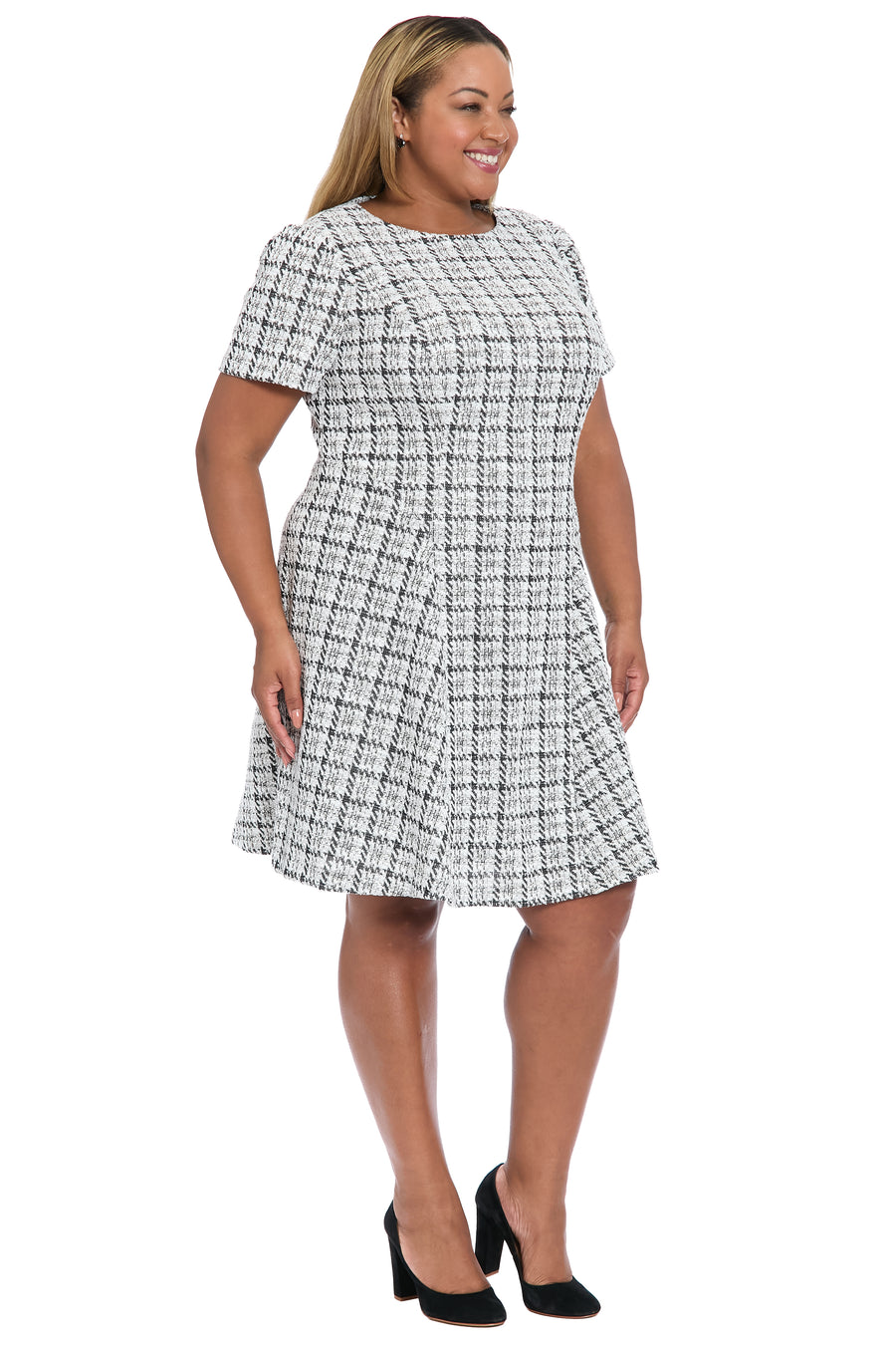 Women's London Times Tweed Short Sleeve Fit & Flare Dress, Size: 12, Black White Women's London Times Tweed Short Sleeve Fit & Flare Dress, Size: 12, Black White