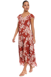 Alessandra Ruffle Faux Wrap Dress in Line Bloom