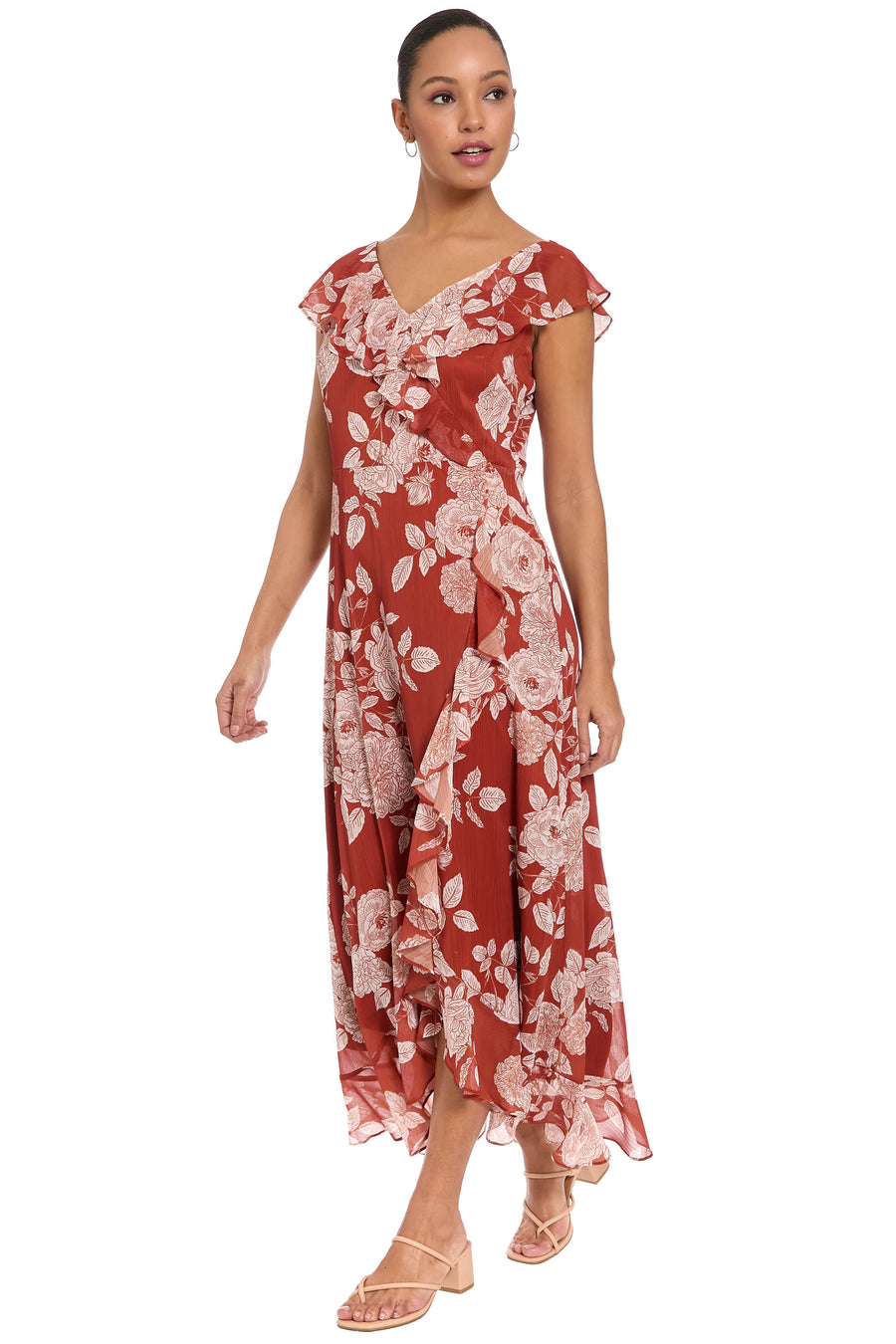 Alessandra Ruffle Faux Wrap Dress in Line Bloom