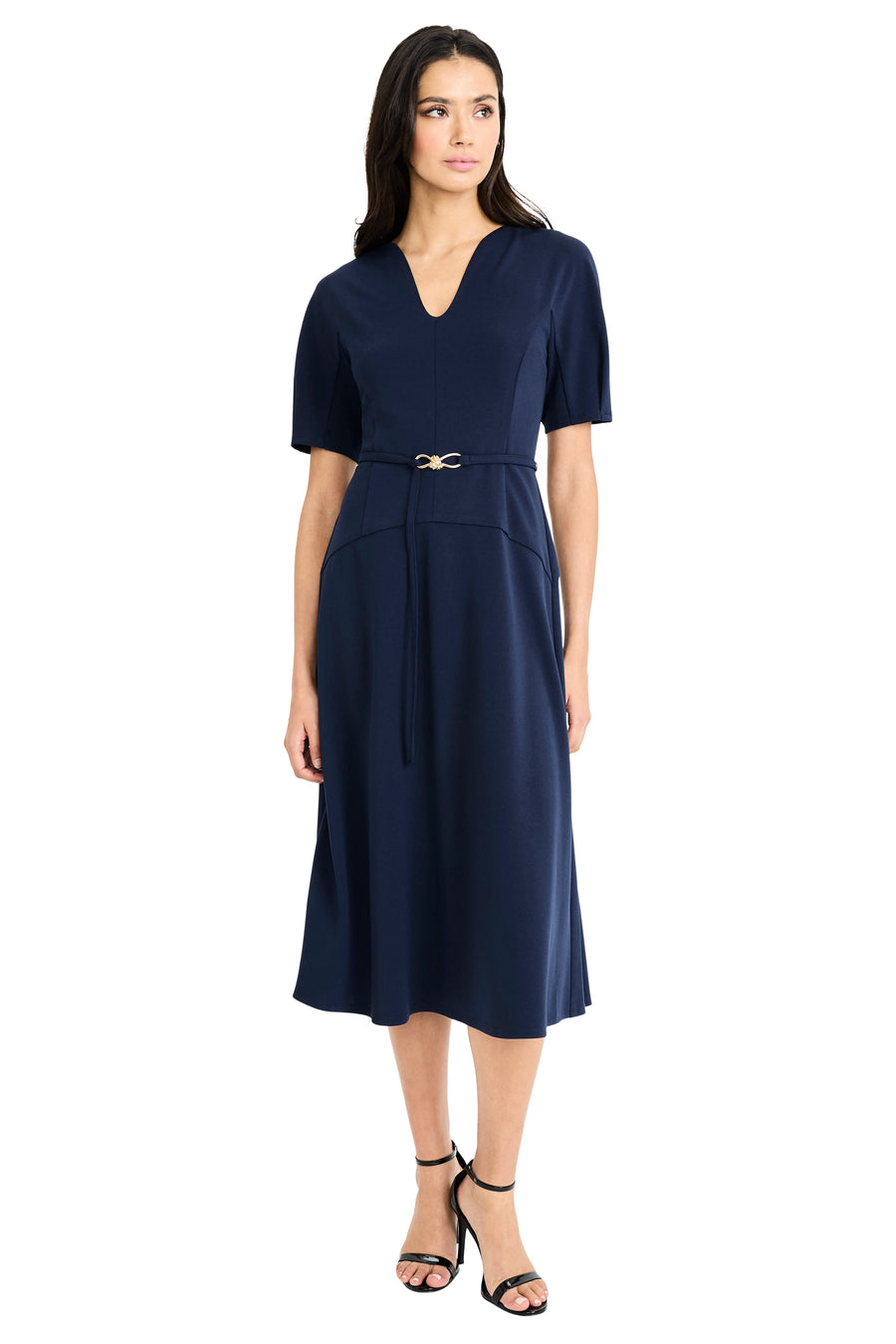 Nathalia Belted V-Neck Midi Dress