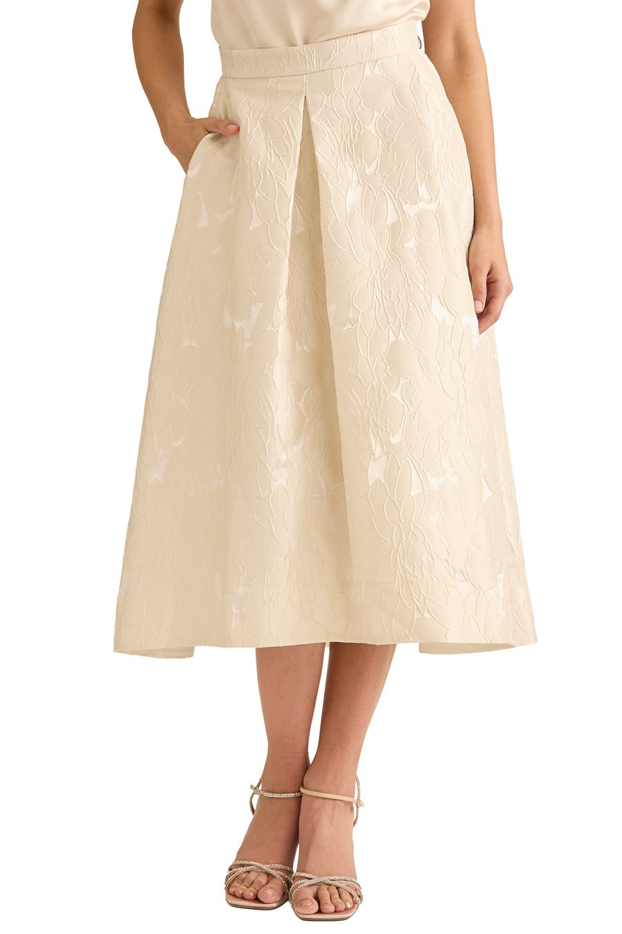 Gramercy Skirt in Primrose Jacquard A-Line Midi
